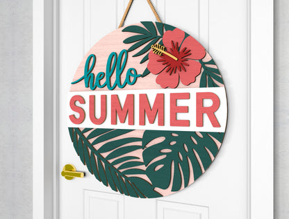Hello Summer Tropical Door Hanger SVG Laser Cut File for Glowforge and xTool