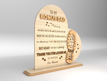 "To My Bonus Dad" Keepsake Sign SVG Laser Cut File for Glowforge and LightBurn