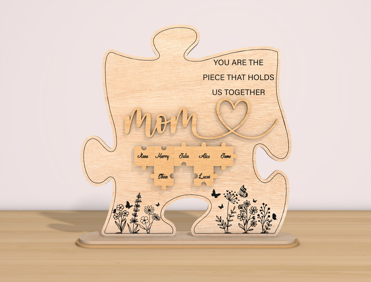 Mom Puzzle Family Names Sign SVG Bundle for Glowforge and xTool