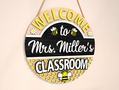 Personalized Bee Classroom Door Sign SVG Laser Cut File for LightBurn