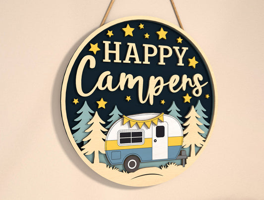 “Happy Campers” RV Door Sign SVG for LightBurn and Glowforge