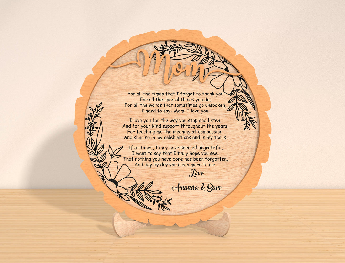 Mom Poem Floral Plaque SVG Bundle for LightBurn and Glowforge