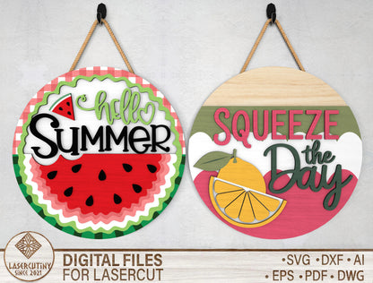 Fruit Summer Door Hanger SVG Bundle for Glowforge and LightBurn