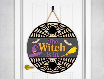 2 Witch and Ghost Halloween Door Sign SVG Laser Cut Bundle for LightBurn