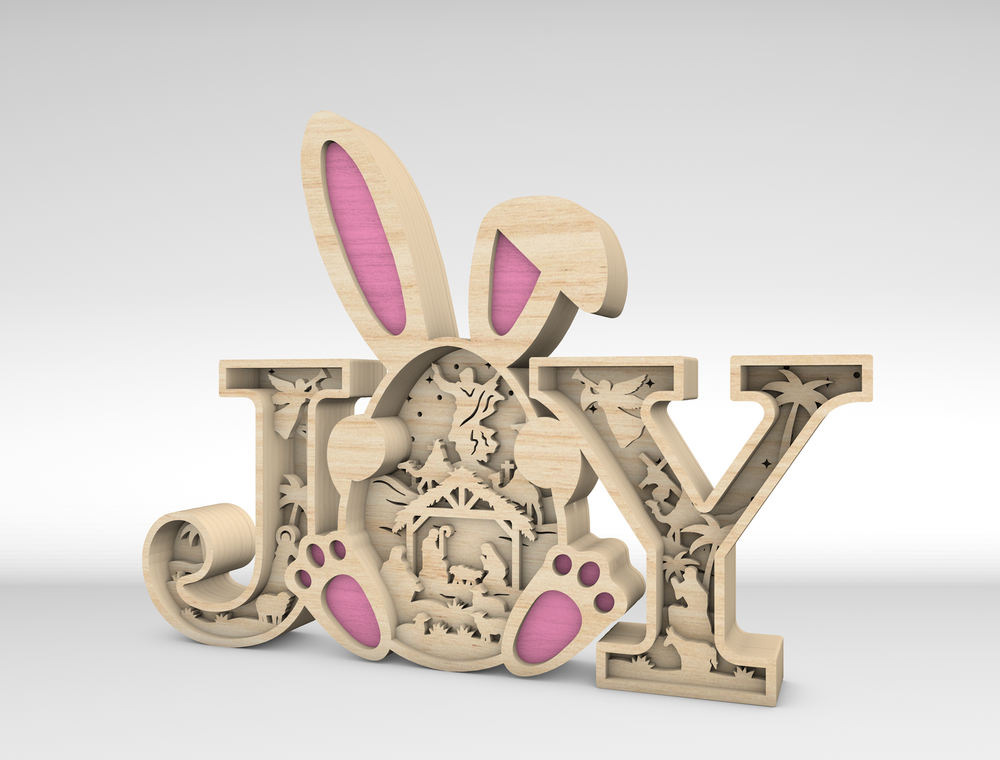 JOY Easter Bunny Multilayer Nativity Scene SVG for LightBurn and Glowforge