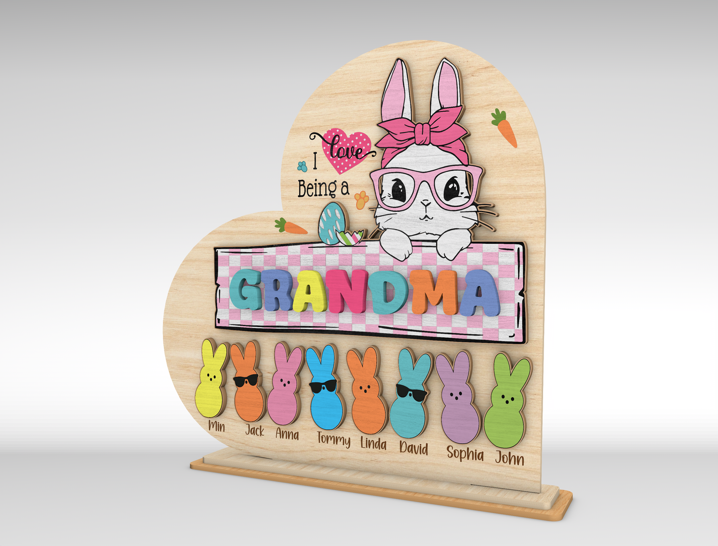 Personalized Grandma Peeps Bunny Stand SVG for Glowforge and LightBurn