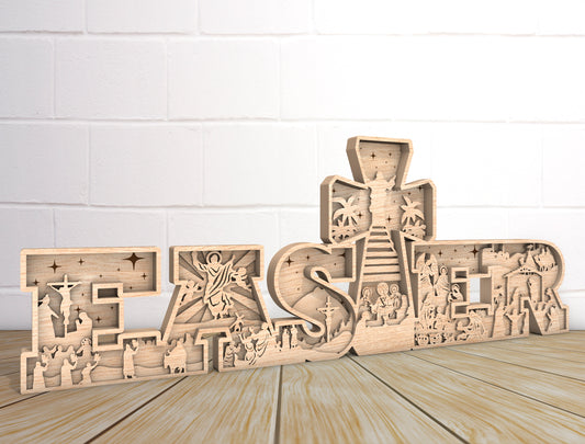 Easter Christian Word Decor Multilayer SVG for LightBurn and Glowforge