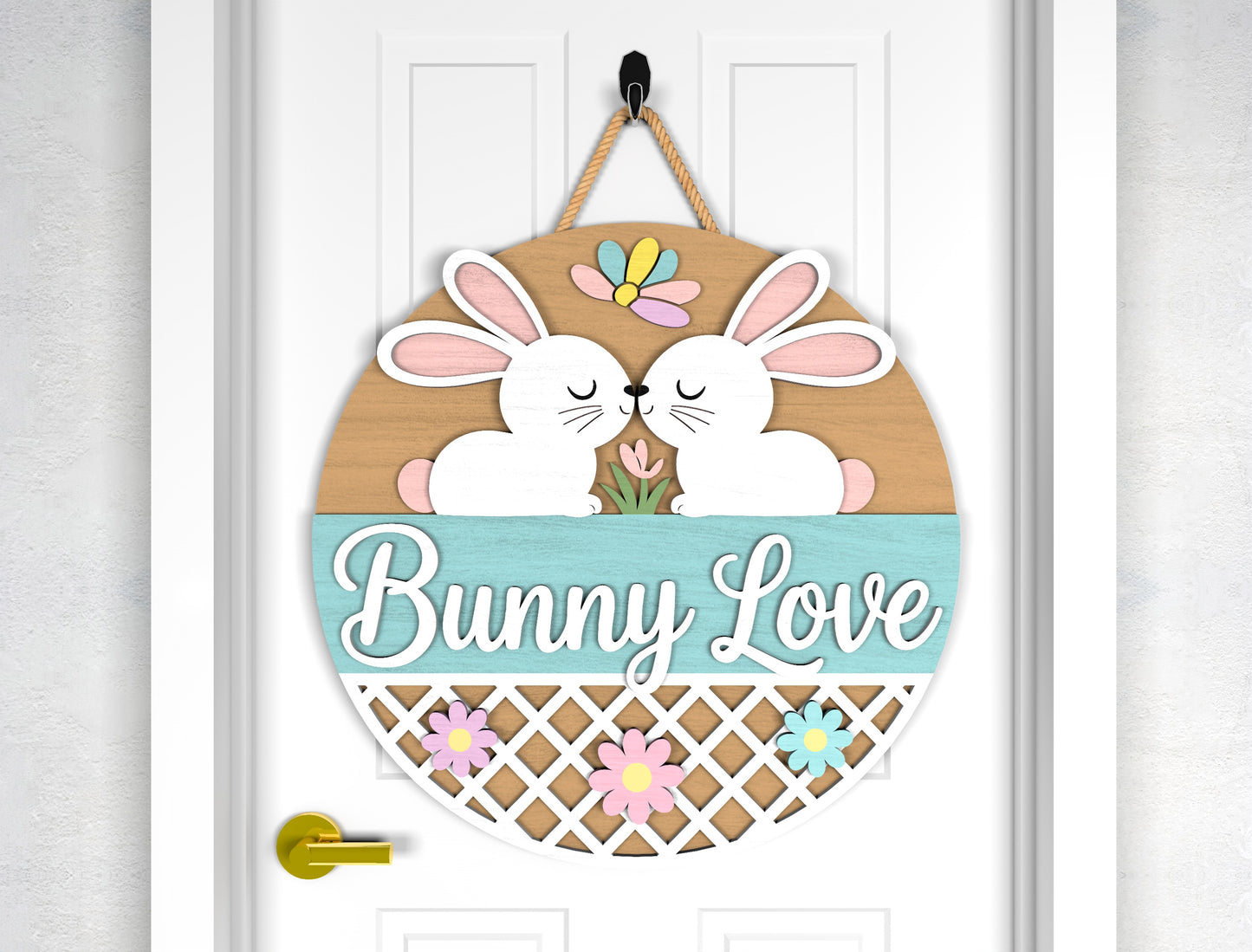 Bunny Love Easter Door Sign SVG Hello Peeps Cute Kawaii for Glowforge and xTool