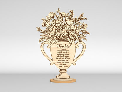 Teacher Flower Vase SVG Laser Cut File for Glowforge and LightBurn