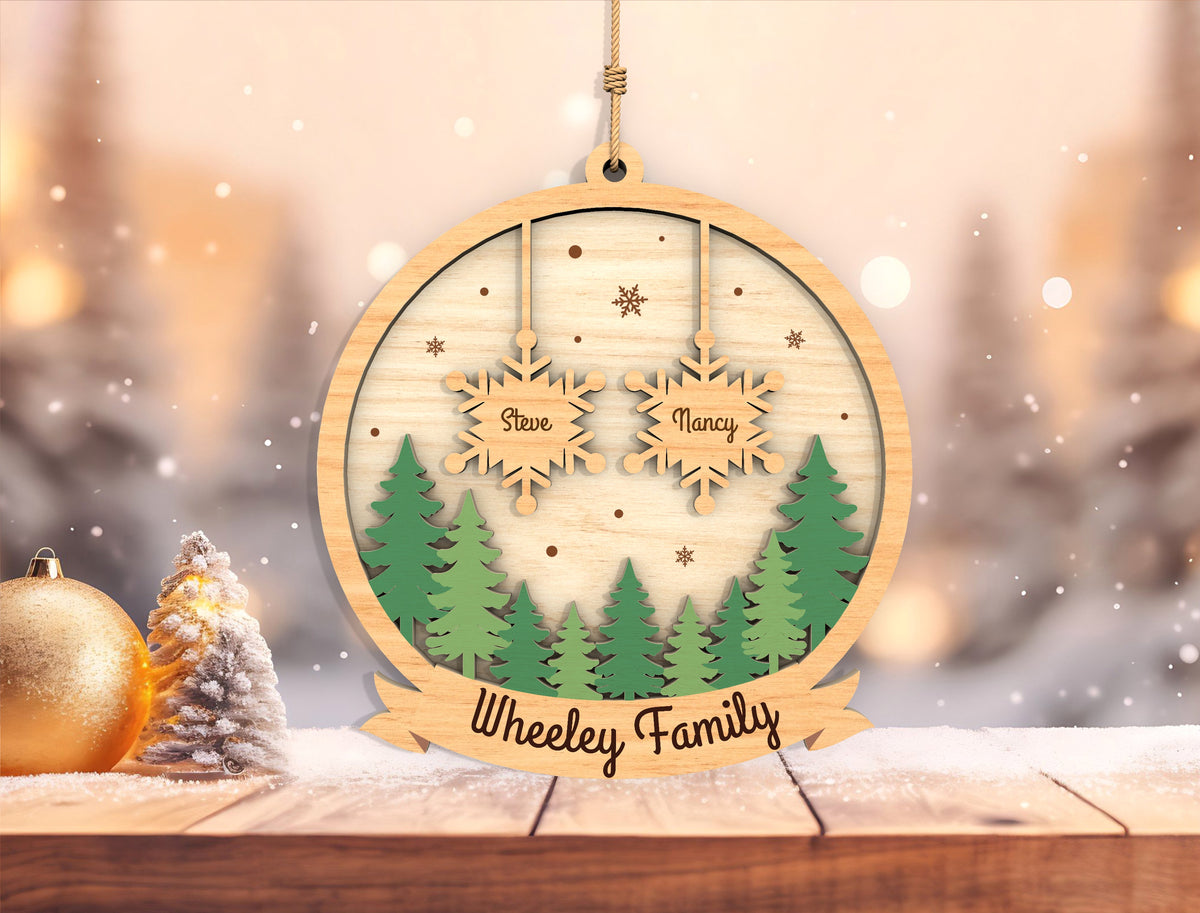 Personalized Family Snowflake Forest Christmas Ornament SVG 3