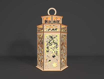 Easter Bunny Lantern SVG Wooden Candle Lantern Decor for Glowforge and xTool