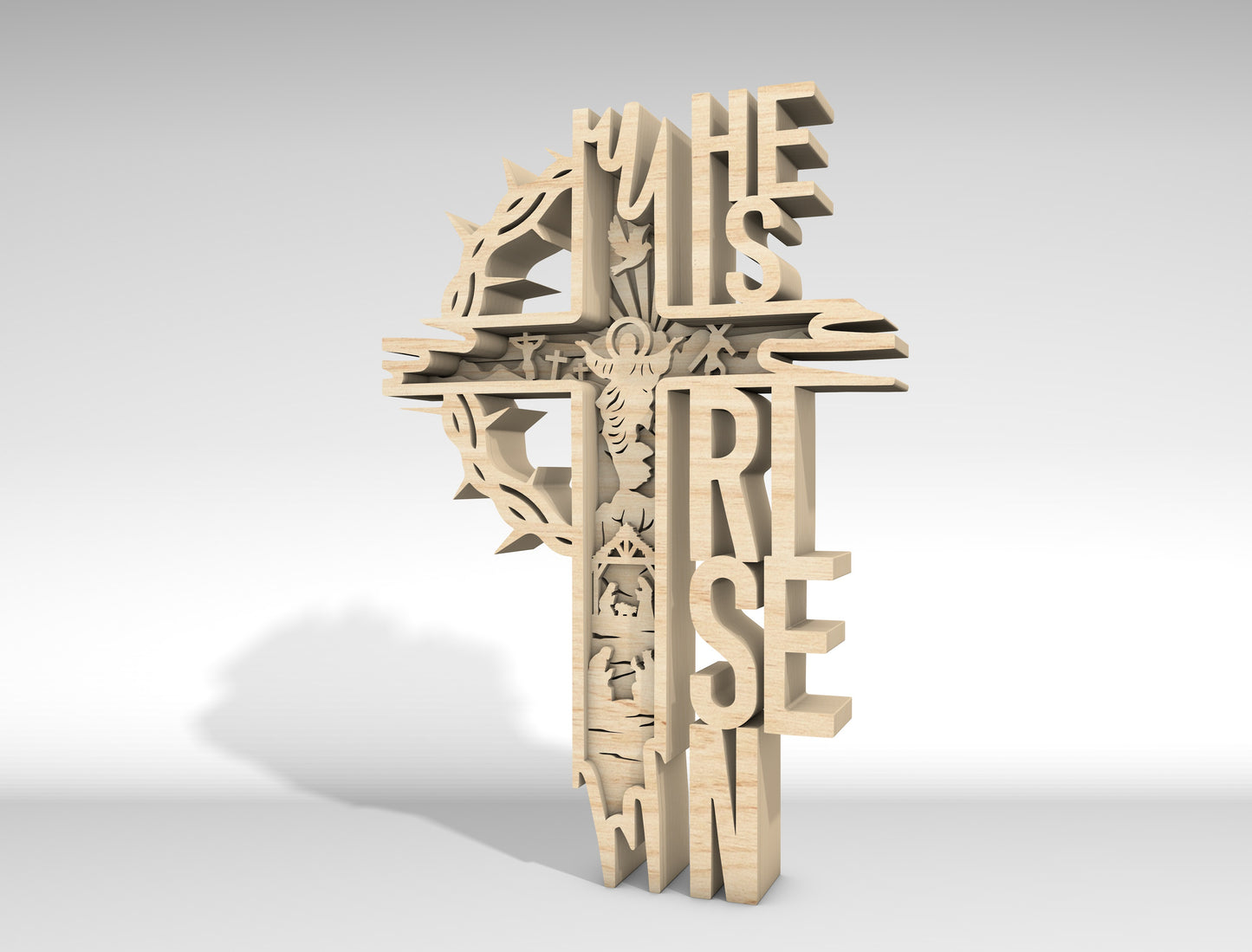 "He Is Risen" Christian Cross Multilayer SVG for Glowforge and xTool