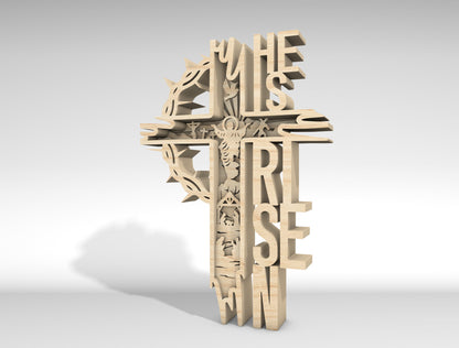 "He Is Risen" Christian Cross Multilayer SVG for Glowforge and xTool