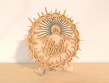 He Is Risen Cross Tabletop Sign SVG Christian Easter for LightBurn and xTool