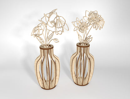 Birth Month Flower Stem Vase SVG Bundle for Glowforge and LightBurn