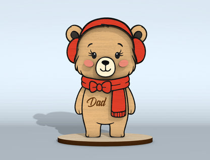Christmas Bear Family Tabletop Decor Laser Cut File | Ready to Cut | Glowforge, xTool, LightBurn, etc.