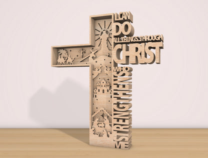 Christian Cross Scripture Wall Decor SVG Layered Wooden for LightBurn and xTool