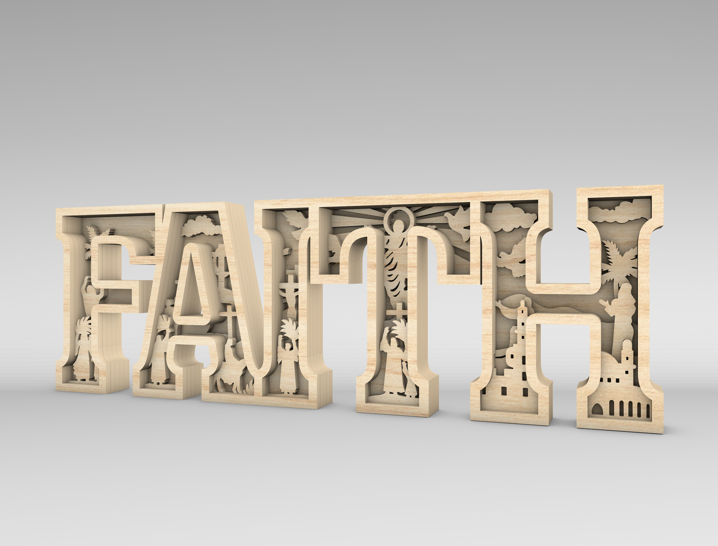 Faith Christian Multilayer Letter Sign SVG for LightBurn and Glowforge