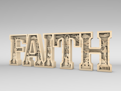 Faith Christian Multilayer Letter Sign SVG for LightBurn and Glowforge