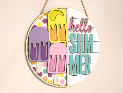 “Hello Summer” Popsicle Door Sign SVG for Glowforge and xTool
