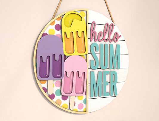 “Hello Summer” Popsicle Door Sign SVG for Glowforge and xTool