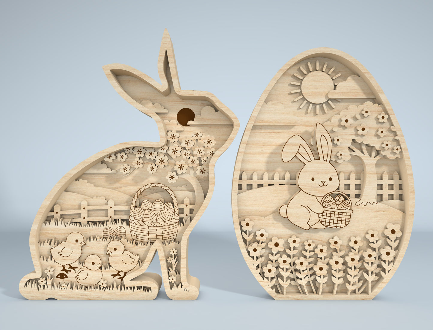 Cute Easter Nature Scene SVG Bundle Easter Bunny for Glowforge and xTool