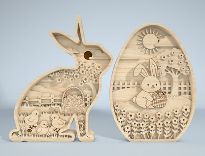 Cute Easter Nature Scene SVG Bundle Easter Bunny for Glowforge and xTool