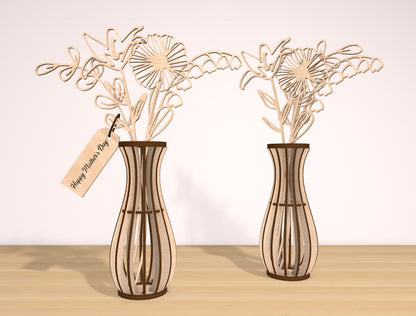 Wildflower Vase Laser Cut File Set | Floral Stem SVG Collection | Minimal Botanical Decor | Glowforge, xTool, LightBurn etc.