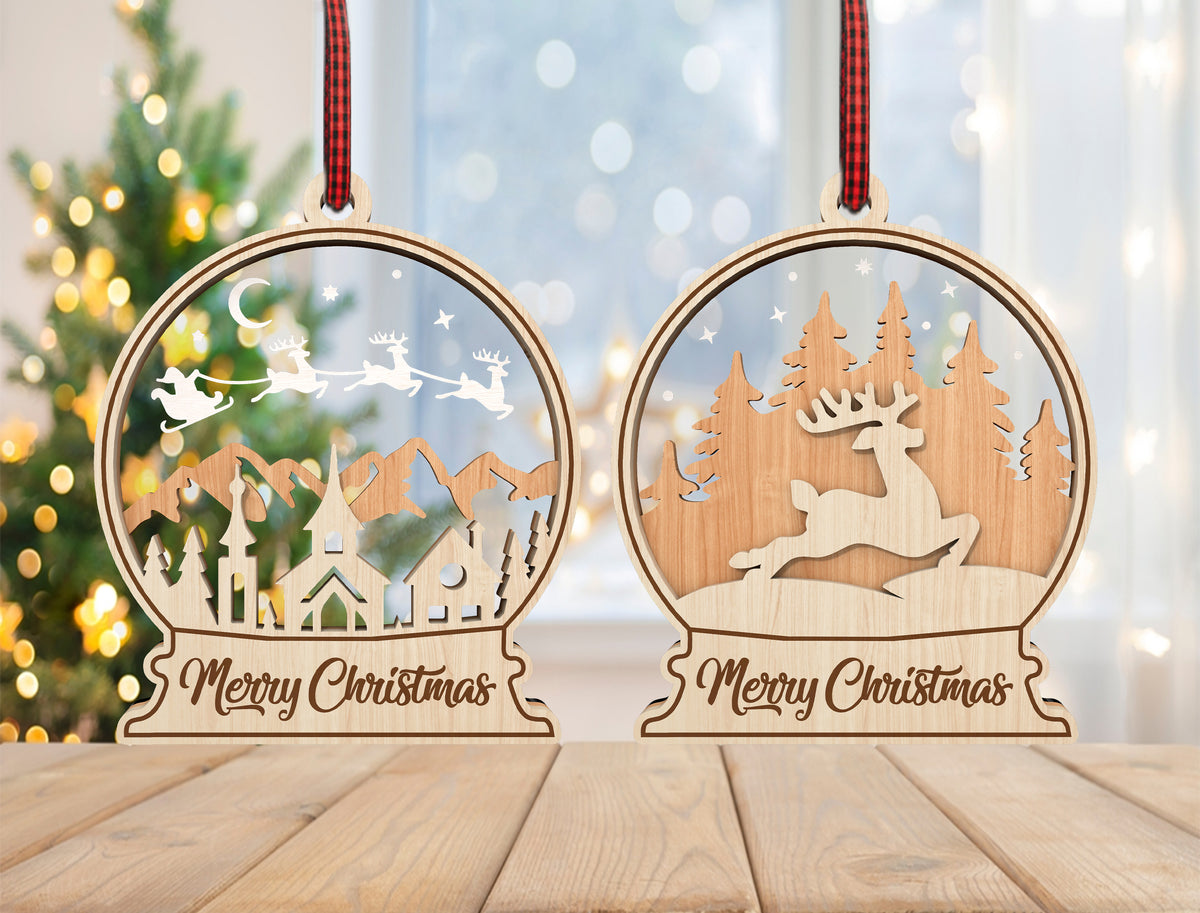 Christmas Snow Globe Ornament SVG Bundle Laser Cut Designs