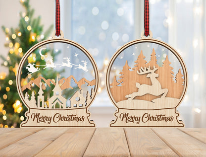 Christmas Snow Globe Ornament SVG Bundle Laser Cut Designs