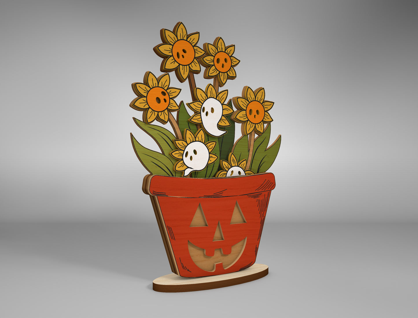 Halloween Sunflower Ghost Multilayer SVG for Glowforge xTool LightBurn