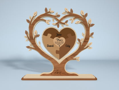 Heart Tree Stand Sign SVG Engraved Family Names for Glowforge