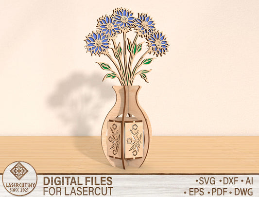 Blue Flower Lantern SVG Calming Candle Holder Laser Cut File for LightBurn and Glowforge