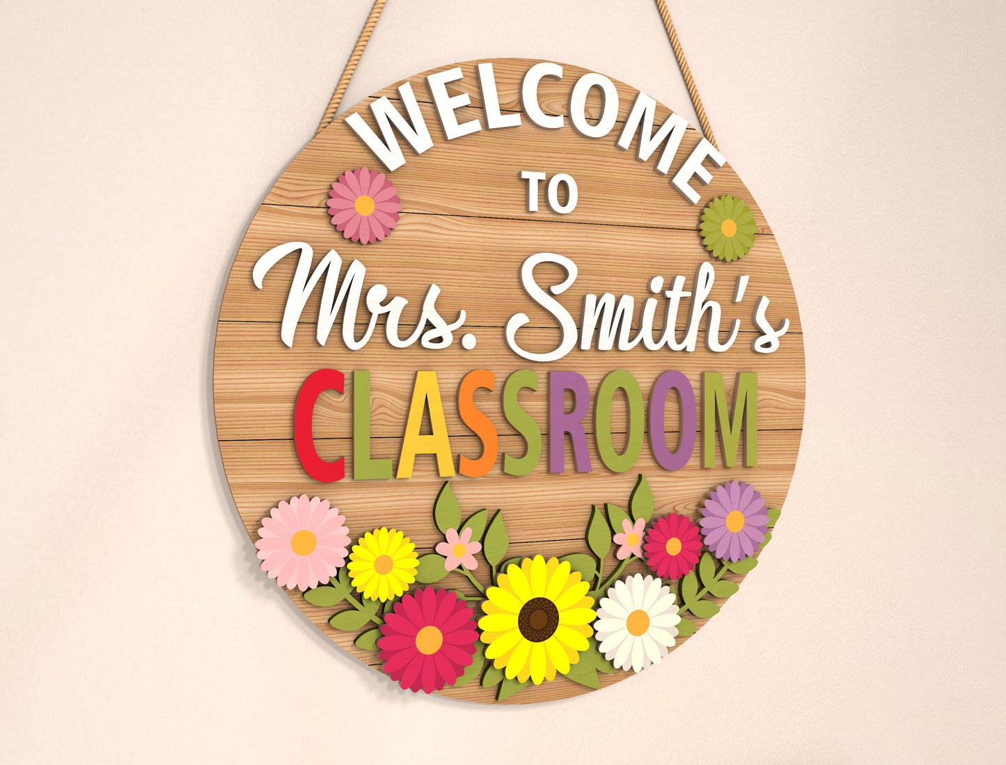 Personalized Floral Classroom Door Sign SVG Laser Cut File for Glowforge