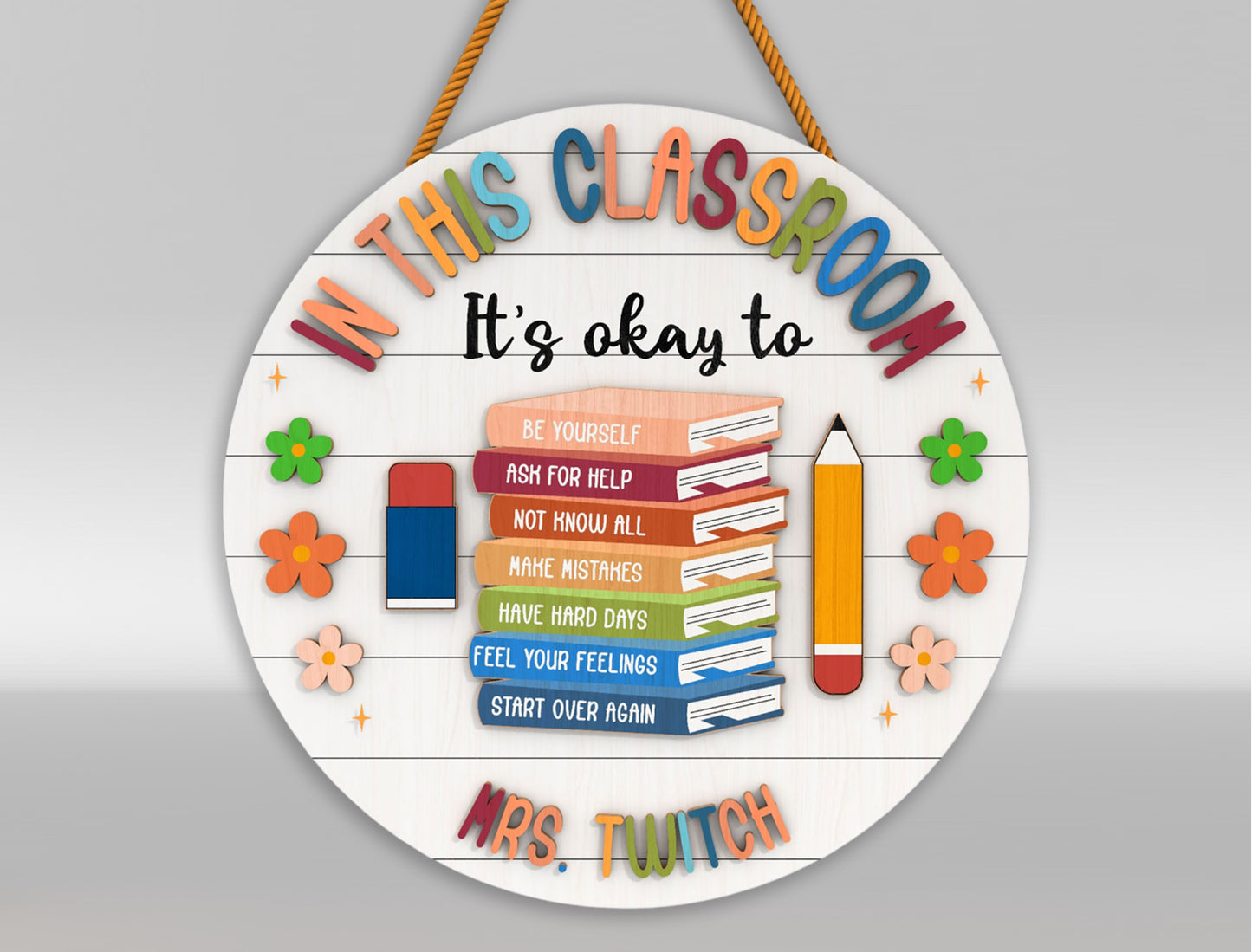 Personalized Classroom Door Hanger SVG Laser Cut File for Glowforge and xTool