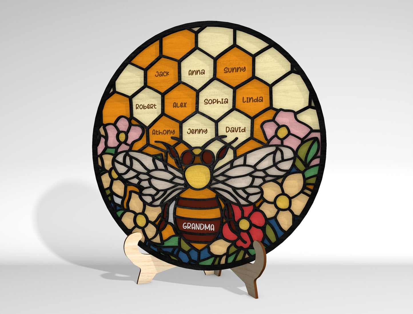 Custom Name Bee Honeycomb Sign SVG for Glowforge and LightBurn