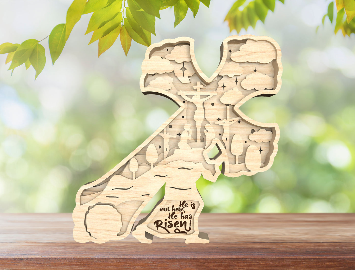 Layered Easter Cross He Is Risen SVG Bundle 3 Designs for LightBurn