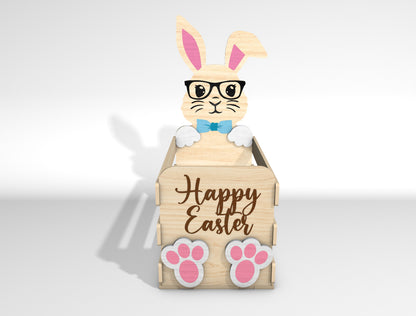 Personalized Bunny Basket Holder SVG Easter Wooden Crate for LightBurn and xTool