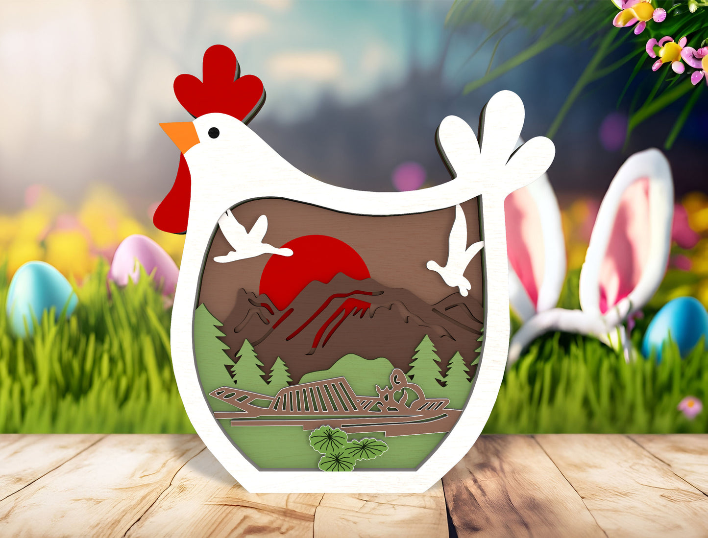 Multilayer Chicken Easter Decor SVG Farm Scene Spring for Glowforge