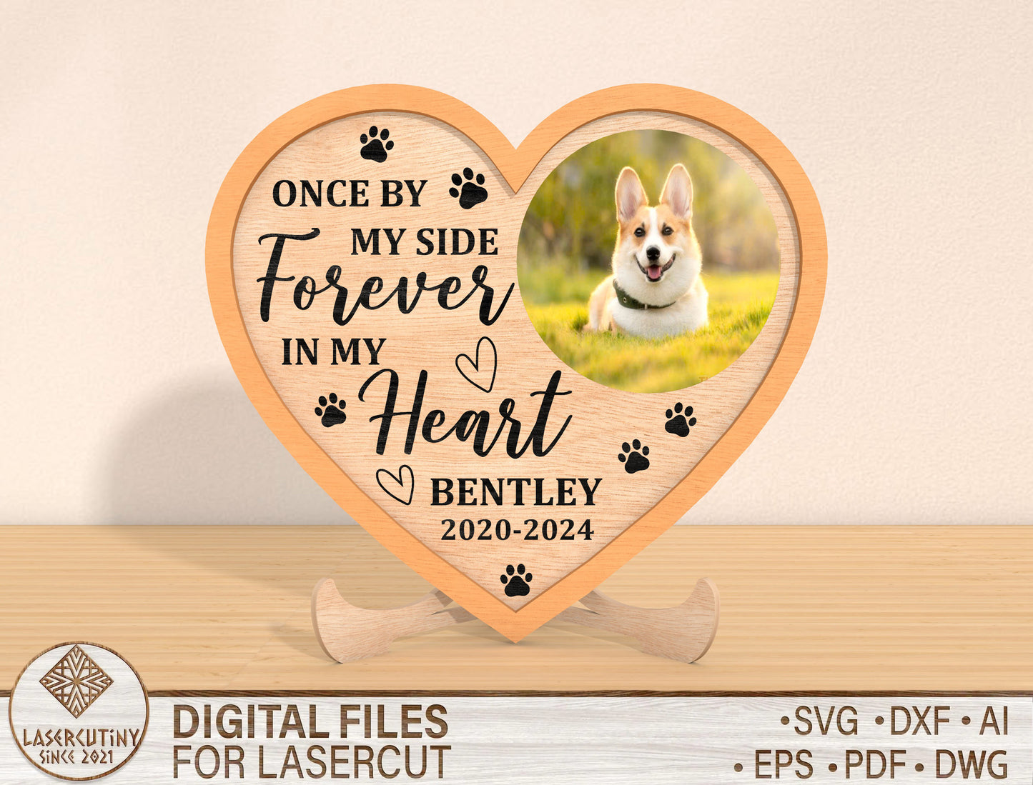 Dog Memorial Heart Photo Sign SVG for LightBurn and Glowforge