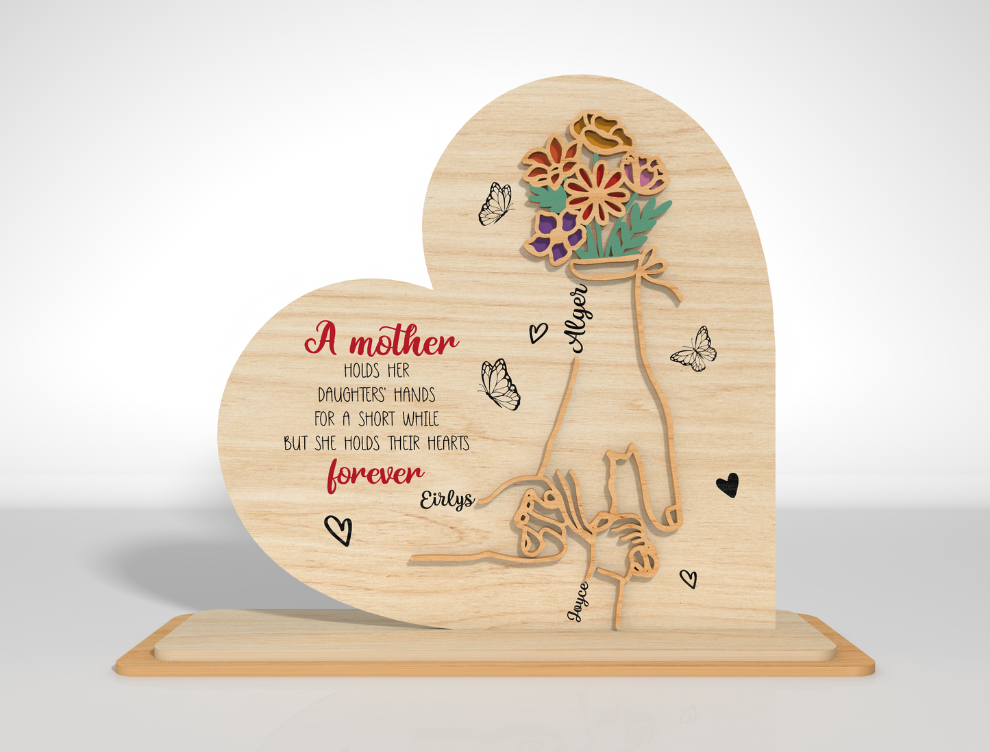 Heart Shaped Mom Kids Name Sign SVG Personalized Laser Cut File for xTool and LightBurn