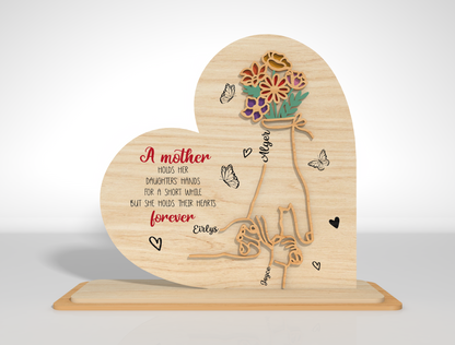 Heart Shaped Mom Kids Name Sign SVG Personalized Laser Cut File for xTool and LightBurn