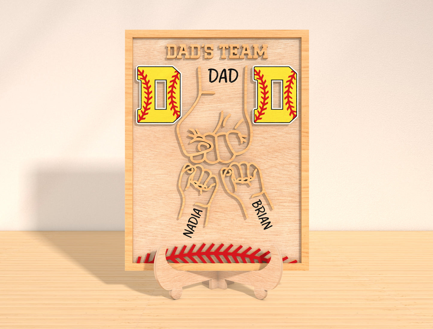 Father’s Team Laser Cut File | Dad Handprint Football Sign | Family Name Wooden Decor | Glowforge, xTool, LightBurn, etc.