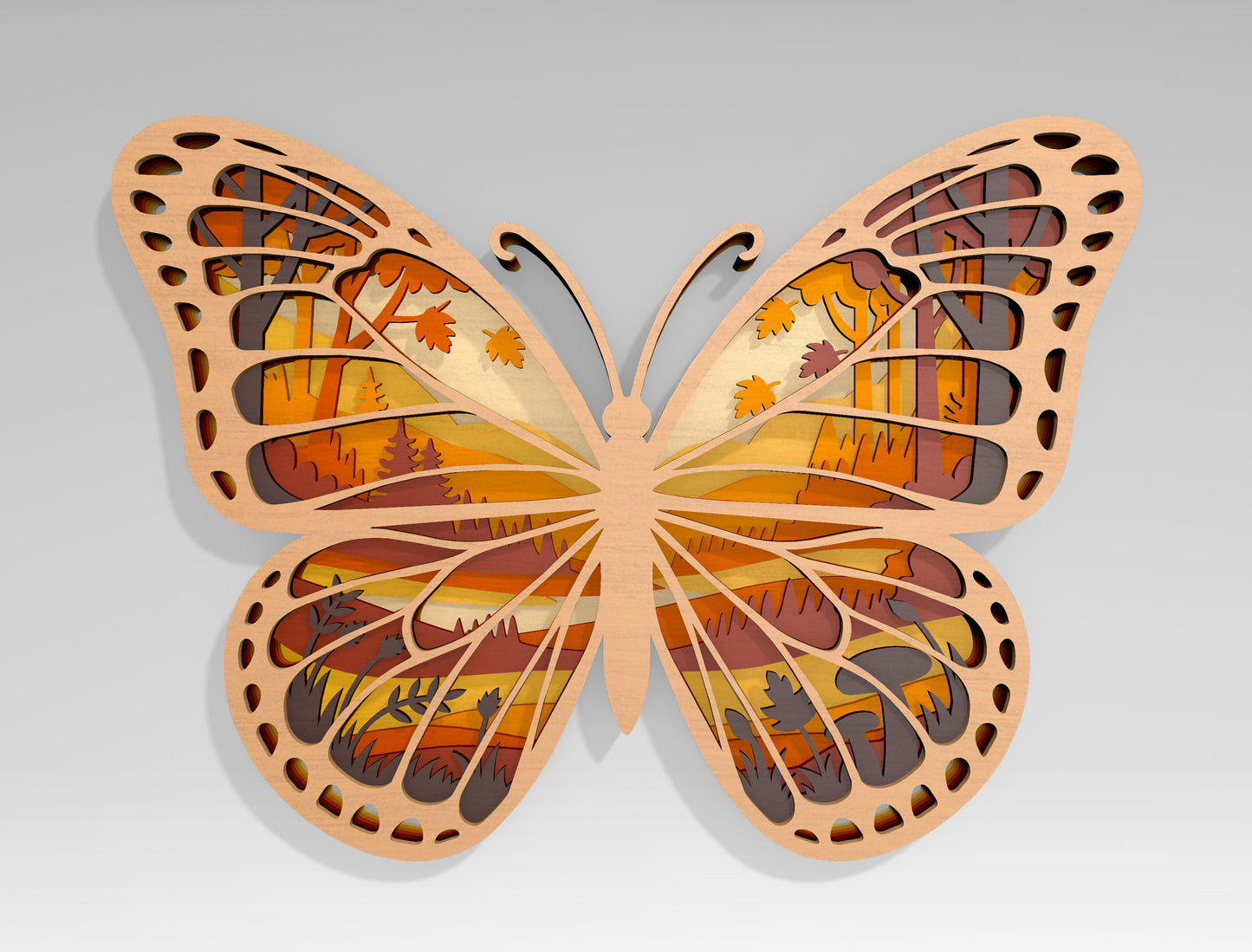 Multilayer Butterfly Landscape SVG Bundle Laser Cut File for Glowforge and xTool
