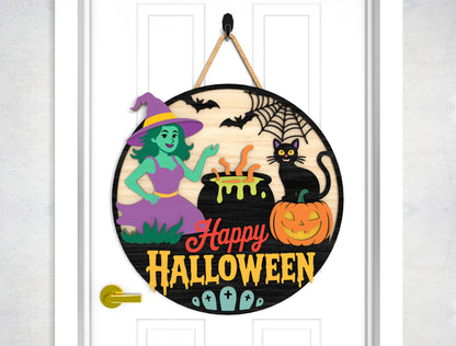 Halloween Door Sign SVG Witch Ghost Laser Cut File for Glowforge