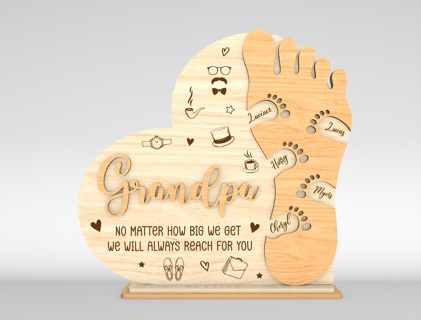 Personalized Dad Footprint Sign SVG Laser Cut File for LightBurn and xTool