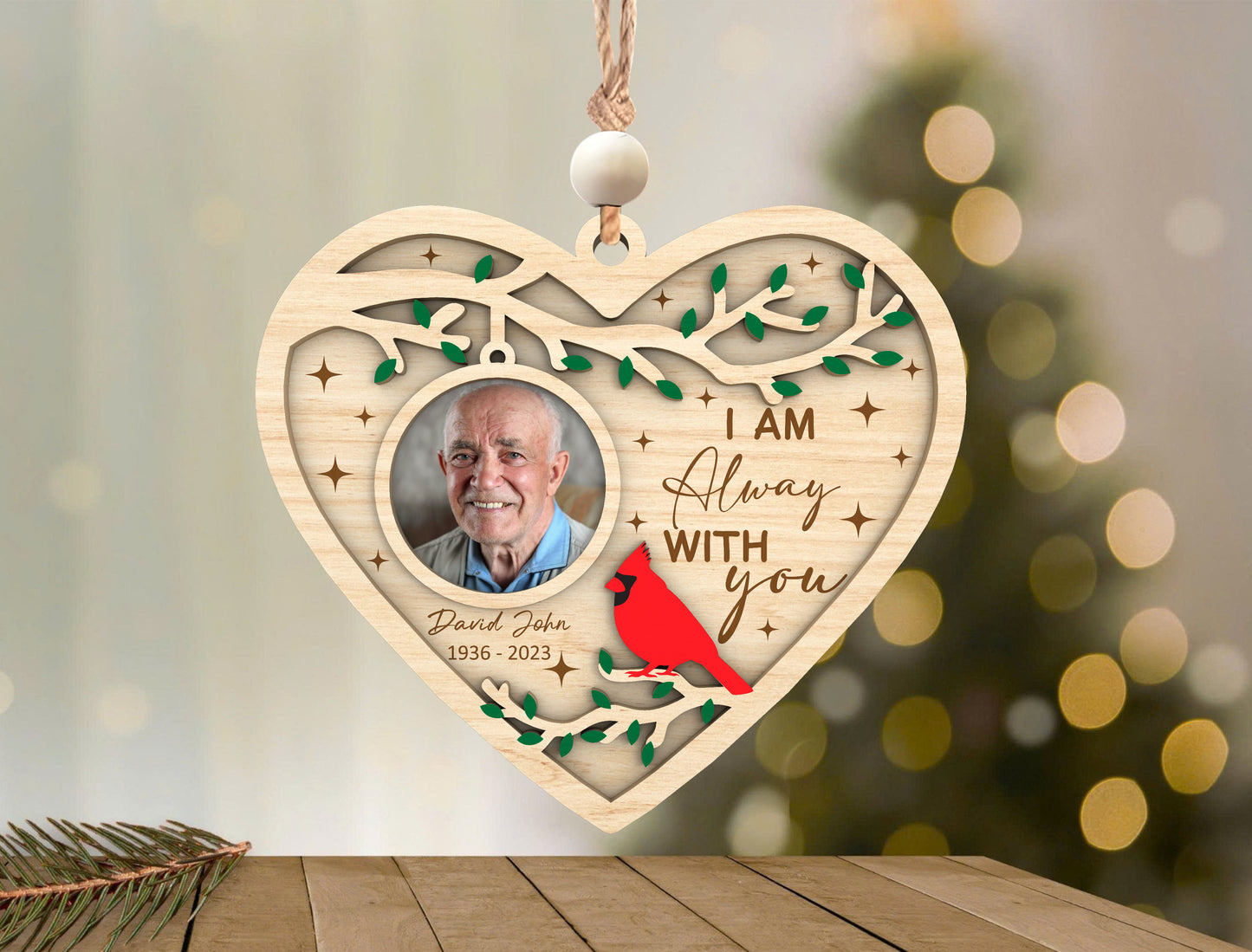 Cardinal Heart Photo Memorial Ornament SVG Laser Cut File for xTool