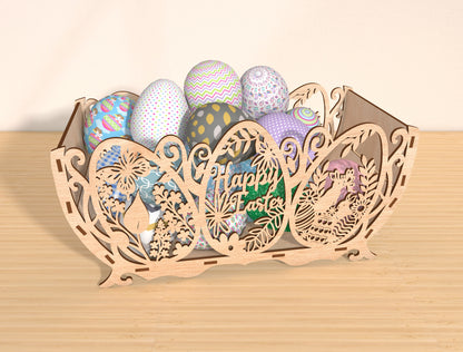 Easter Egg Basket SVG Bundle Laser Cut File | 4 Decorative Bowl Designs | Spring Table Decor | Glowforge, xTool, LightBurn, etc.