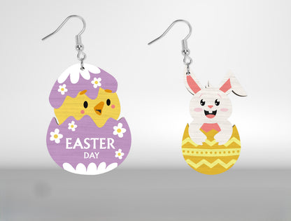 Easter Day Earrings SVG Set 12 Bunny Chick Jewelry for Glowforge and xTool