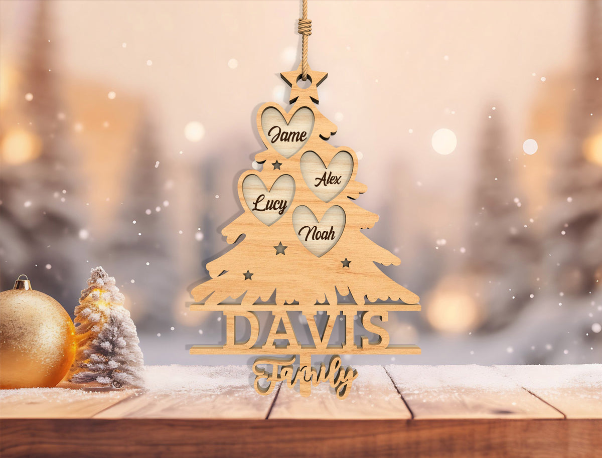 Personalized Family Tree Heart Christmas Ornament SVG 3